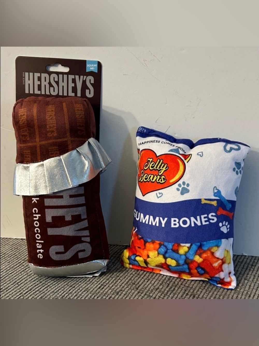 Hershey's plush squeaky dog toy and Jelly Beans Plush dog toy NEW
